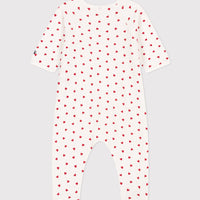baby girl red velour side snap heart footie