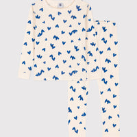 girls white blue print loungewear ls top & pant