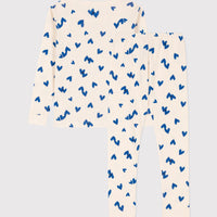 girls white blue print loungewear ls top & pant