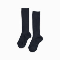 girls navy ribbed knee high socks