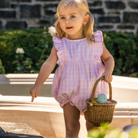 girls pink gingham ruffled romper