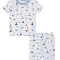 boys blue boats at sea short pj set