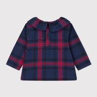 baby navy red ls check blouse