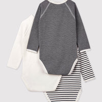 baby boy navy 3 pk ls strp sld cross bodysuits