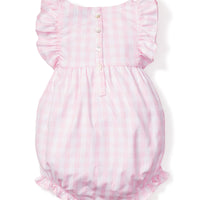 girls pink gingham ruffled romper