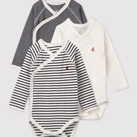 baby boy navy 3 pk ls strp sld cross bodysuits