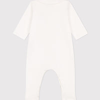 baby boy white front snap striped footie w/ collar