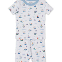 boys blue boats at sea short pj set