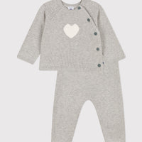 baby girl grey heart knit sweater & pant set
