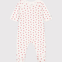 baby girl red velour side snap heart footie