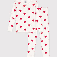 girls white heart long-sleeved top & pant