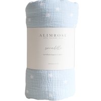 muslin swaddle baby blue starry night