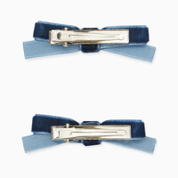 two small velvet bow clips navy