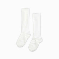 baby white ribbed knee high socks