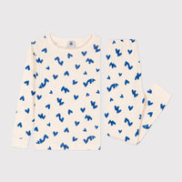 girls white blue print loungewear ls top & pant