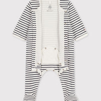 baby boy blue front snap stripe footie