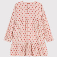 girls pink ls floral gauze dress