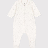 baby boy white velour star zip collar footie