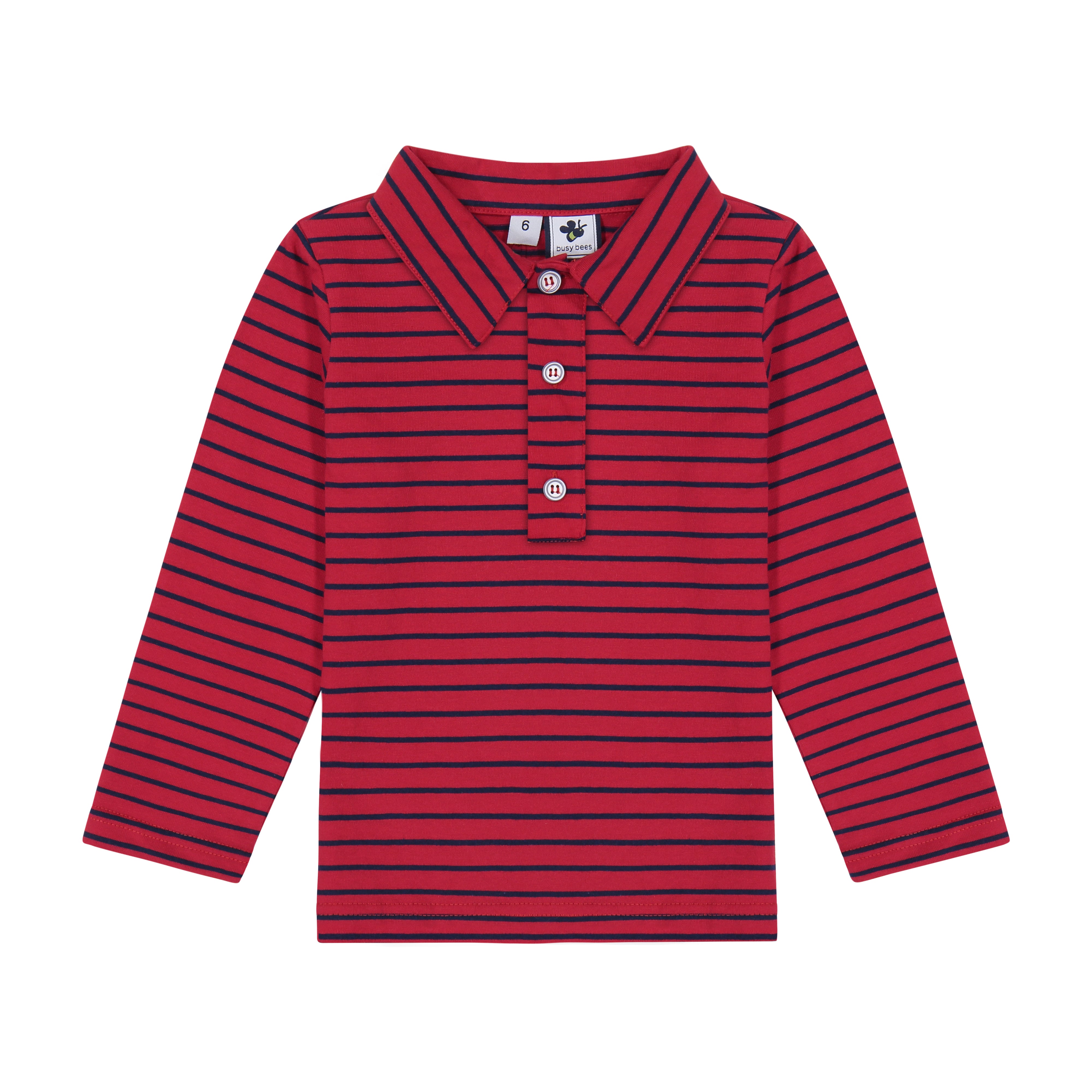 busy bees short sleeve polo red blue stripe