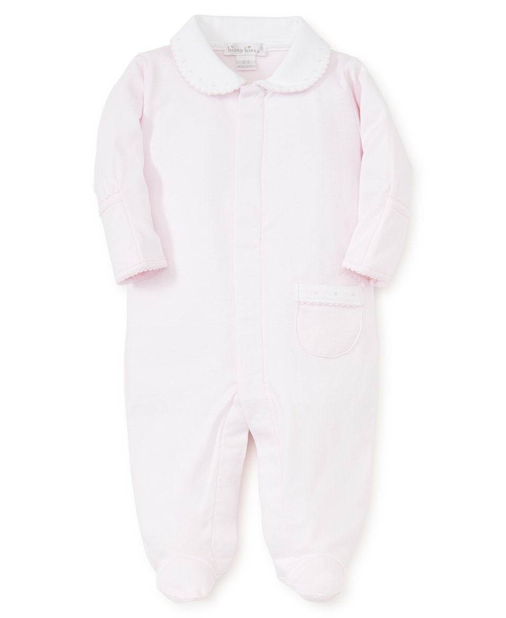 baby kissy new beginnings footie with collar pink