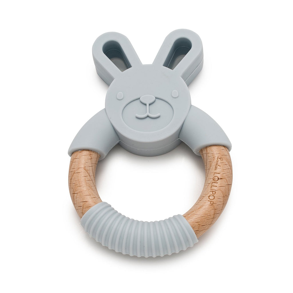 bunny silicone wood teether light grey Loulou Lollipop Poppy