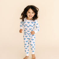 organic long pajama set blue hearts
