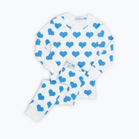 organic long pajama set blue hearts