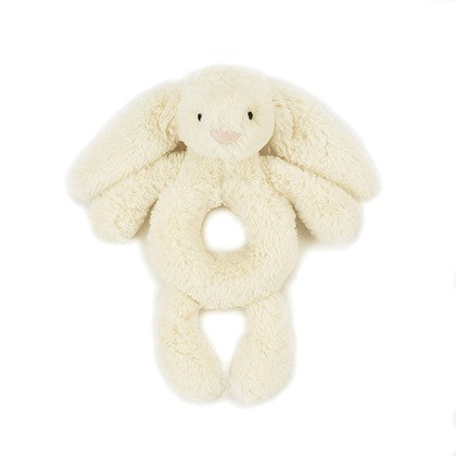 bashful bunny ring rattle cream