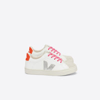 esplar laces chromefree sneakers white silver orange fluo