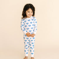 organic long pajama set blue hearts