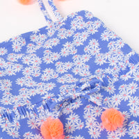 pom pom strap bathing suit blue daisy