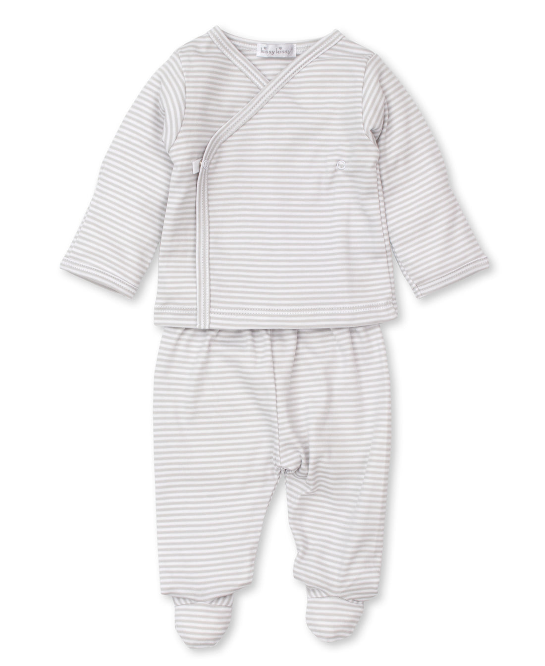 baby stripes footed pant set silver