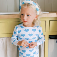 organic long pajama set blue hearts