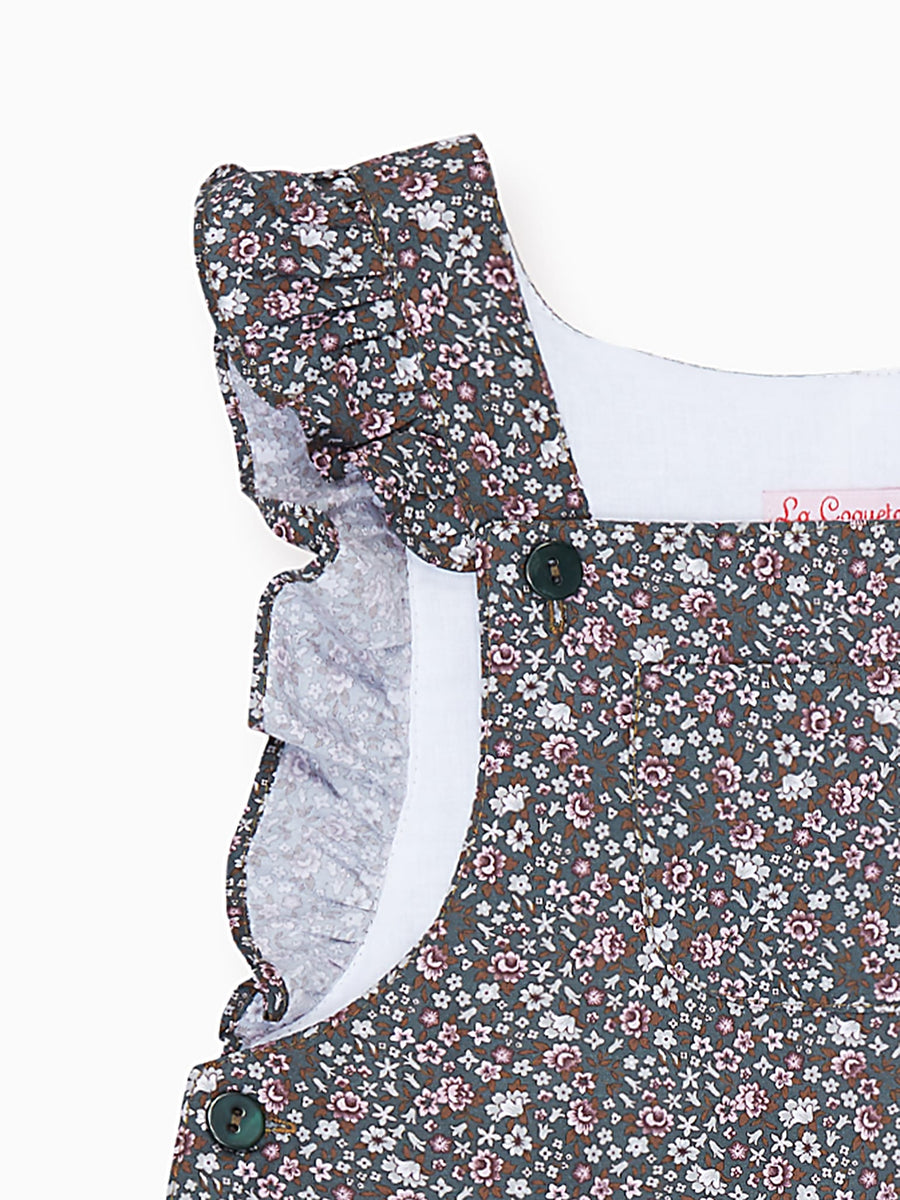 baby girl green floral delphina dungarees