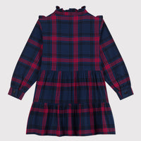 girls navy red ls check ruffle dress