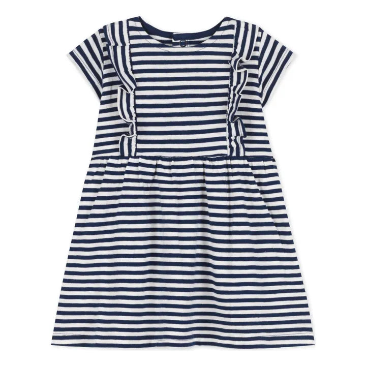 short sleeve stripe ruffle dress
