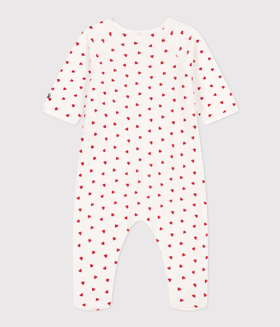 baby girl red velour side snap heart footie
