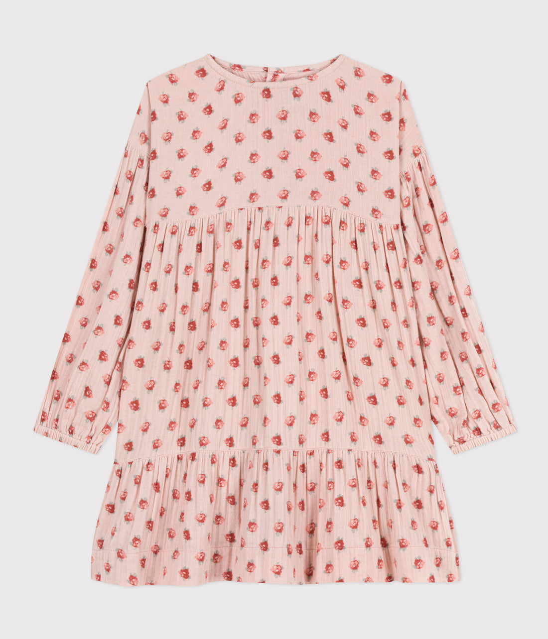girls pink ls floral gauze dress