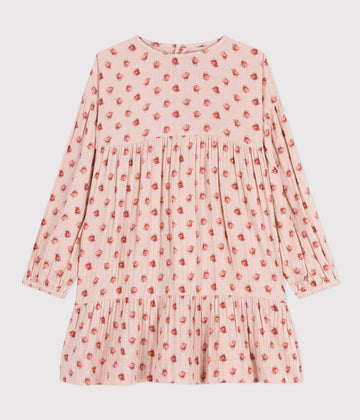 girls pink ls floral gauze dress