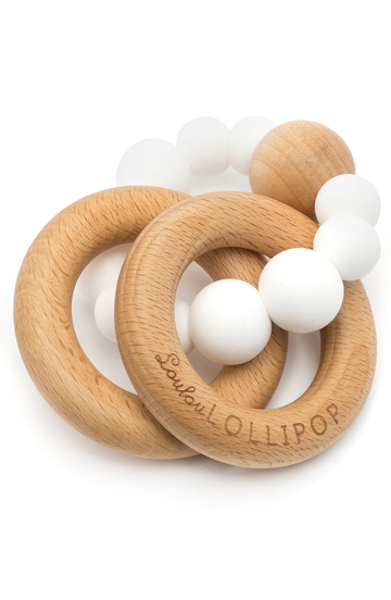 bubble silicone & wood teether white