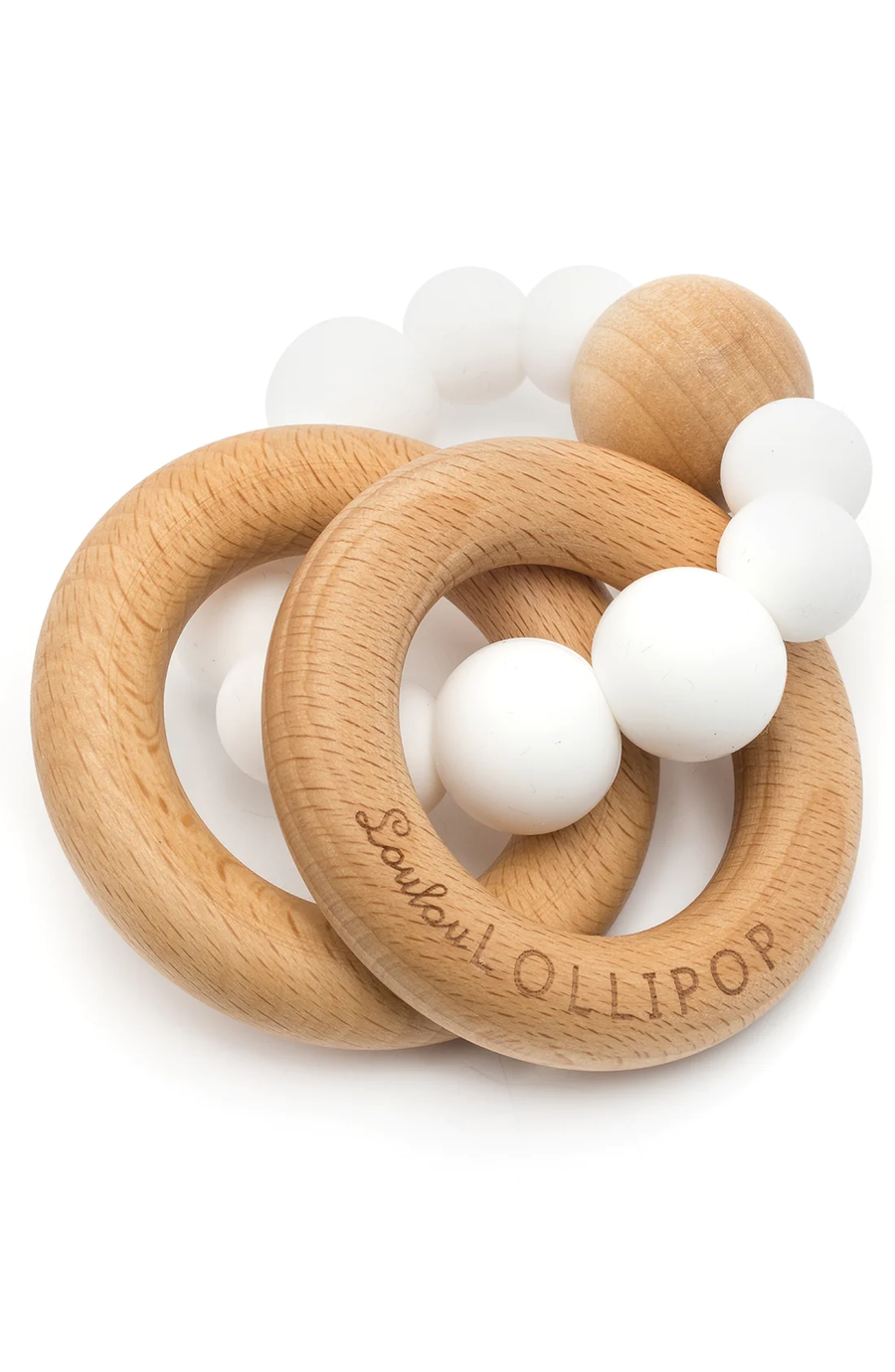 bubble silicone & wood teether white