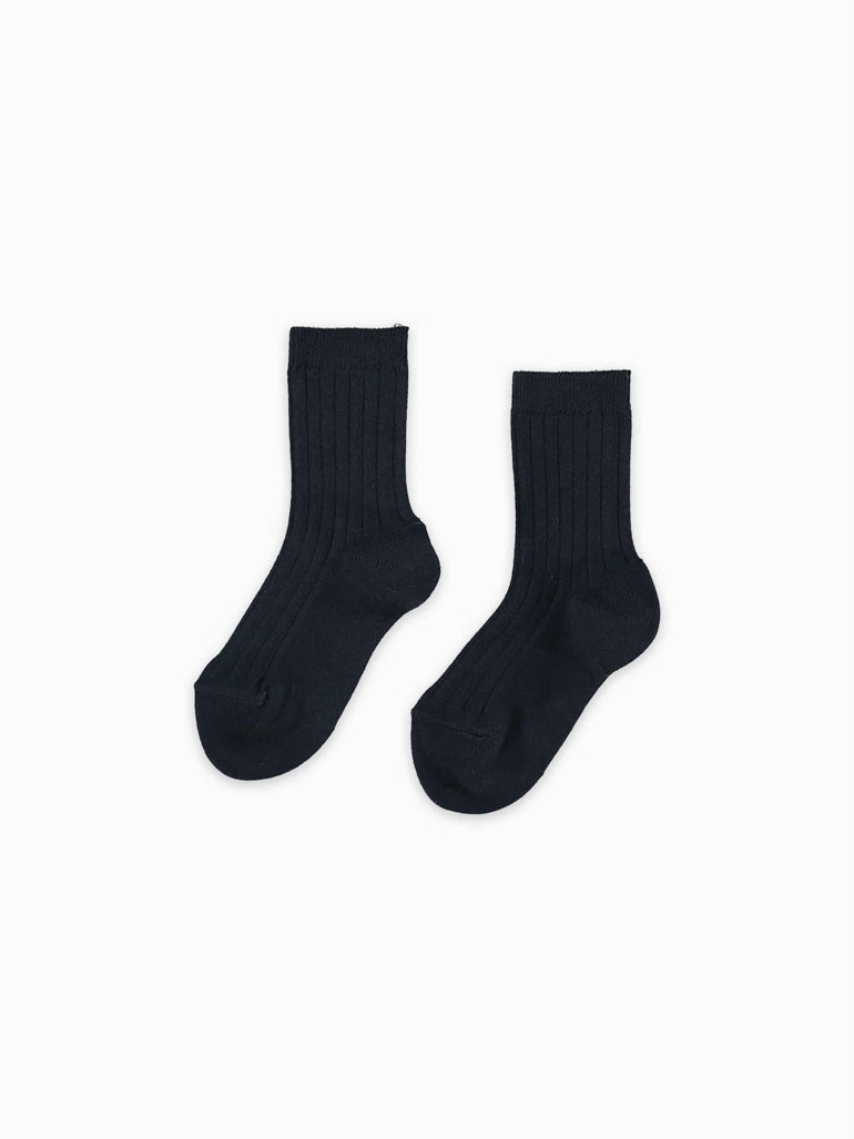 girls navy ribbed short socks