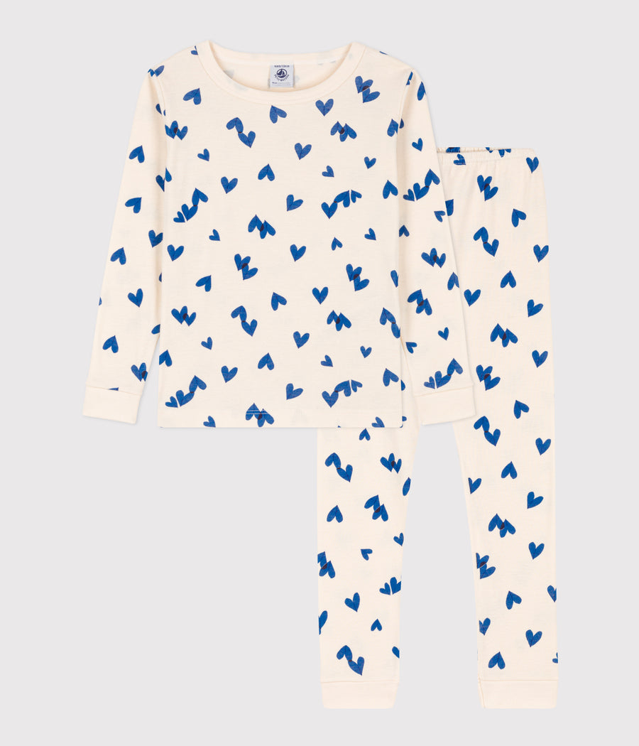 girls white blue print loungewear ls top & pant