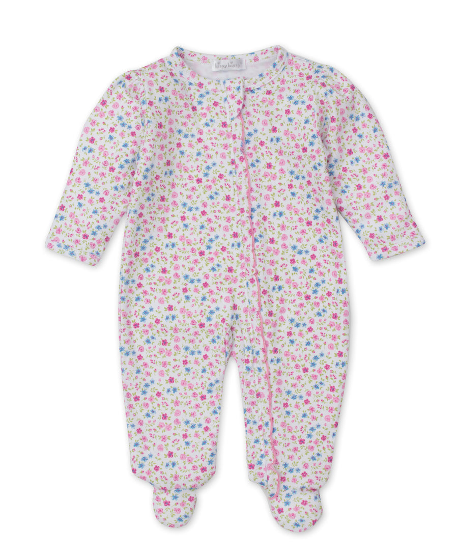 baby girl pink floral fantasy footie w/zip
