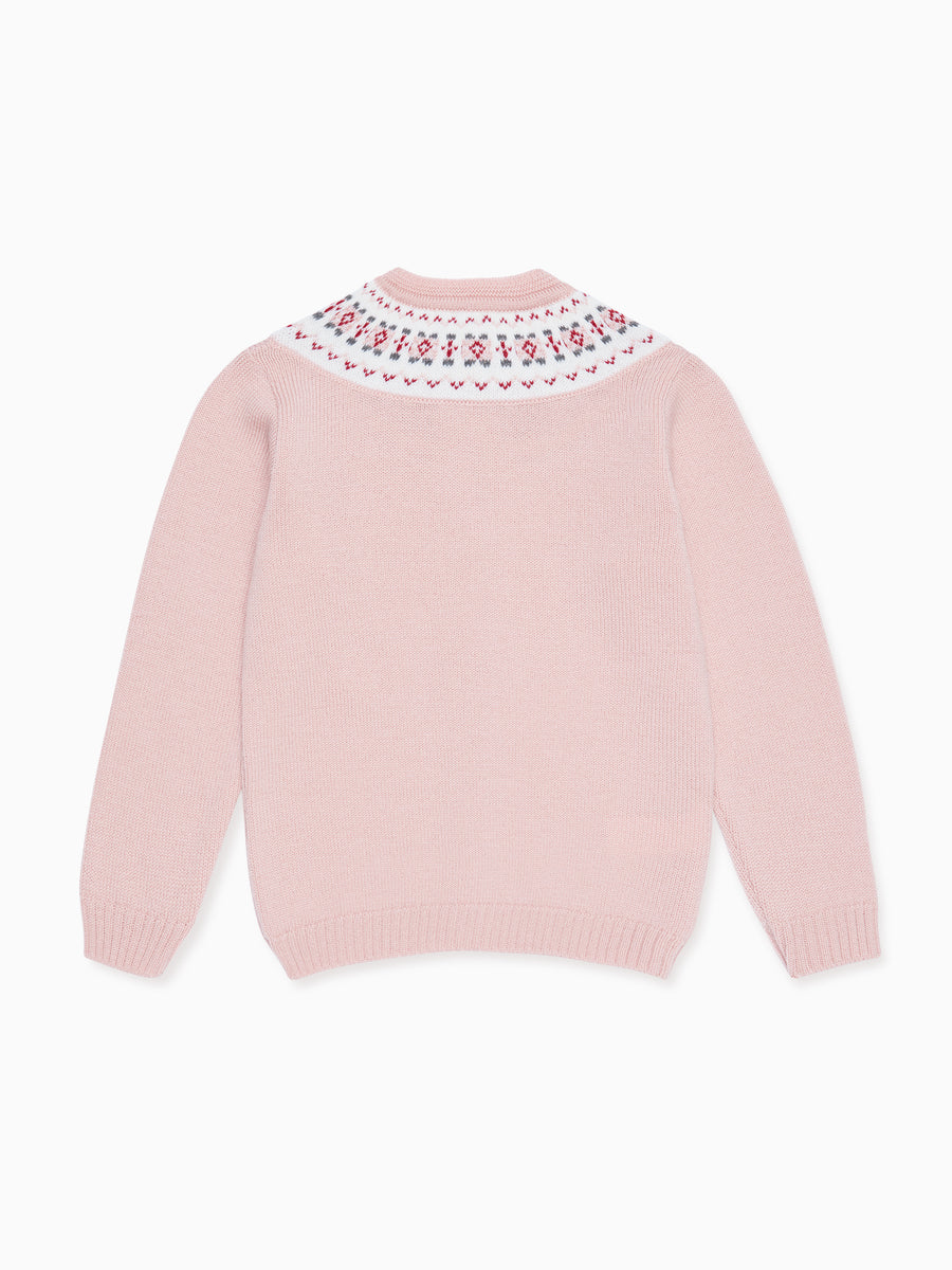 girls pink fair isle cardigan