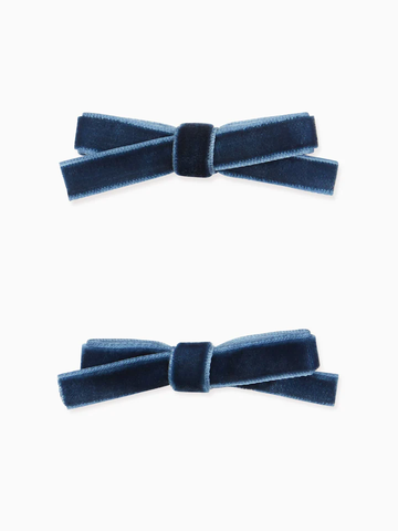 two small velvet bow clips navy