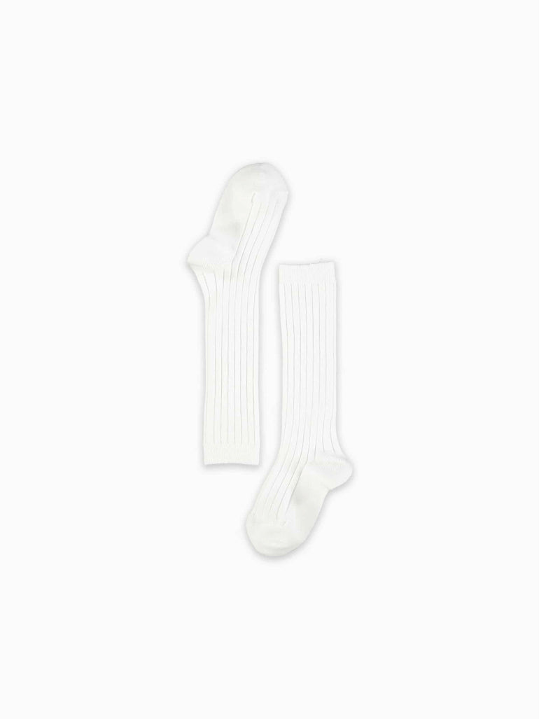 baby white ribbed knee high socks