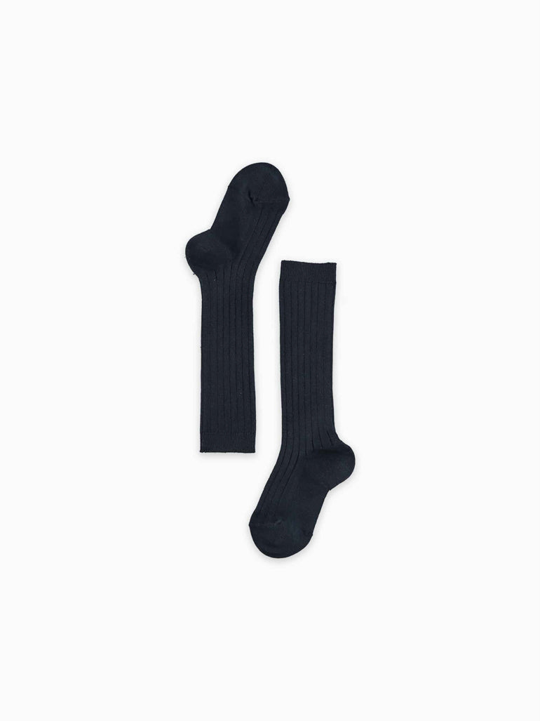 girls navy ribbed knee high socks