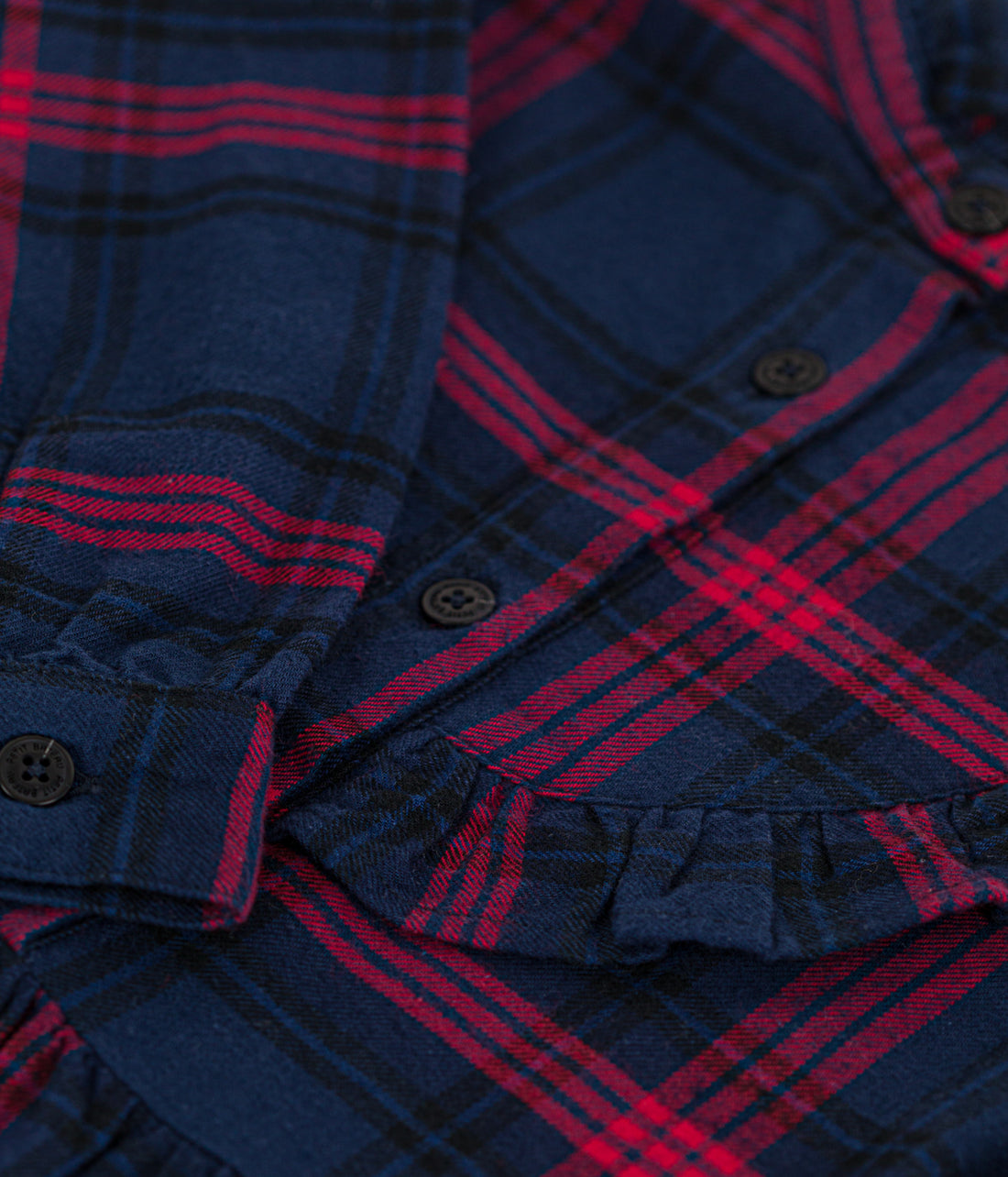 girls navy red ls check ruffle dress