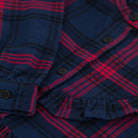 girls navy red ls check ruffle dress